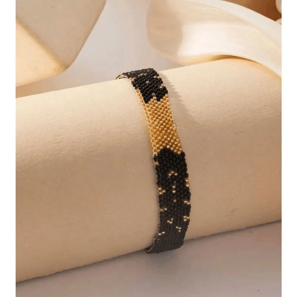 Miyuki Delica Black and Gold Woven Seed Bead Bracelet